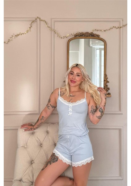 Mavi Dublin Ip Askı Şortlu Kadın Pijama Takımı fırsatları