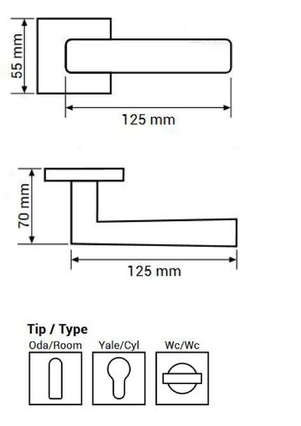 Vizyon Kare Rozetli Alüminum Kapı Kolu (Oda/yale/wc) V2 Mat Altın