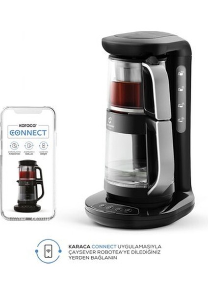 Çaysever Robotea Connect 3 In 1 Konuşan Otomatik Cam Çay Makinesi Su Isıtıcı Ve Filtre Kahve Demleme Makinesi 2500w Chrome