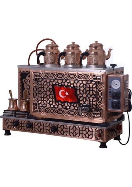 Bayrak 3 Demlikli Bakır Çay Kazanı