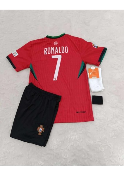 Dayıbalı Portekiz Cristiano Ronaldo 2024/25 Yeni Sezon Kısa Kol Kırmızı Iç Saha Çocuk Forması 4'lü Set