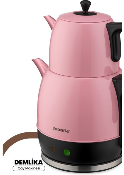 Pembe Çay Makinesi ve Su Isıtıcısı 2 Litre Kapasite Paslanmaz Çelik ve Plastik Malzemeden