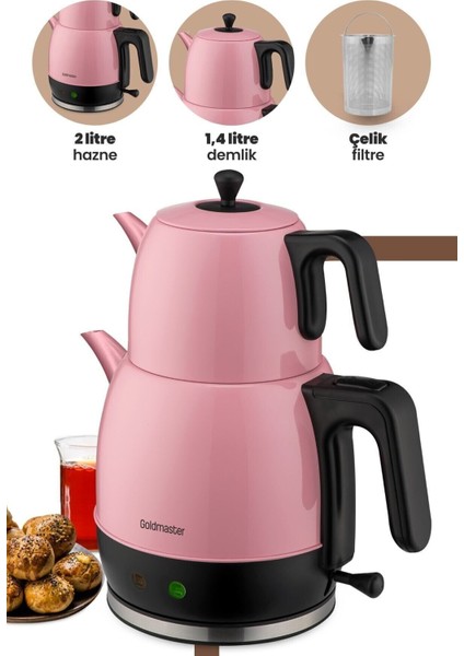 Pembe Çay Makinesi ve Su Isıtıcısı 2 Litre Kapasite Paslanmaz Çelik ve Plastik Malzemeden fiyatları