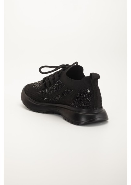 Kadın Spor Ayakkabı Siyah Triko Taş Döşemeli Kalın Taban indirimleri