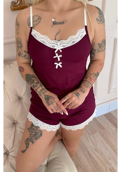 Mürdüm Dublin Ip Askı Şortlu Kadın Pijama Takımı