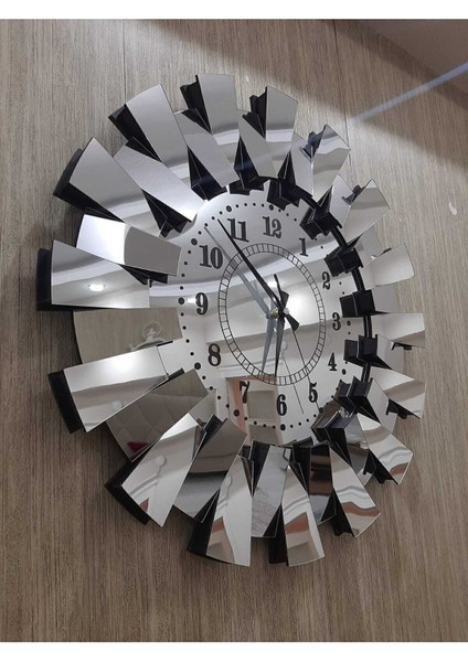 3 Boyutlu Aynalı Pleksi Piyano Duvar Saati, Türk Rakamlı, Gümüş Renk