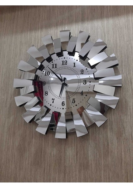 3 Boyutlu Aynalı Pleksi Piyano Duvar Saati, Türk Rakamlı, Gümüş Renk fırsatları