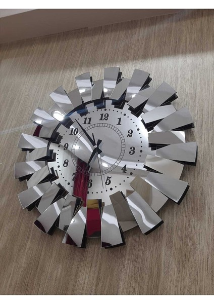 3 Boyutlu Aynalı Pleksi Piyano Duvar Saati, Türk Rakamlı, Gümüş Renk