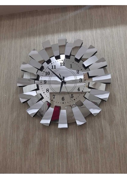 3 Boyutlu Aynalı Pleksi Piyano Duvar Saati, Türk Rakamlı, Gümüş Renk