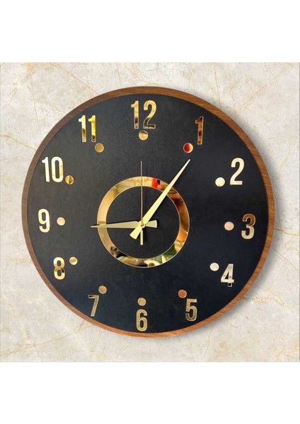 Siyah-Gold Gri Aynalı Sayılı Sessiz Ahşap Dekoratif Ev Ofis Duvar Saati 50CM fiyatları