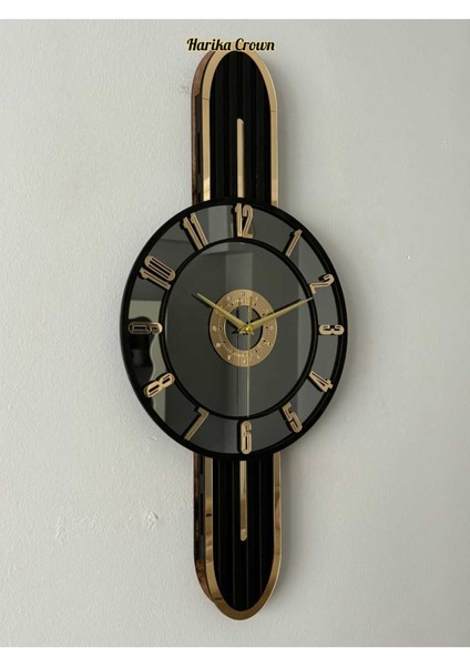 Şık Ahşap ve Aynalı Duvar Saati, Modern Tasarım, 66 Cm, Siyah Gold Renk fiyatları
