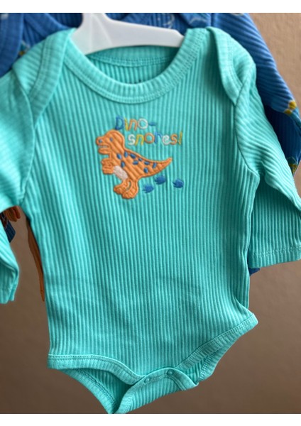 Organik Dinozor Desenli Bebek Zıbın Seti | 3’lü Badi Takım (0-3 / 3-6 Ay Seçenekli) fiyatları