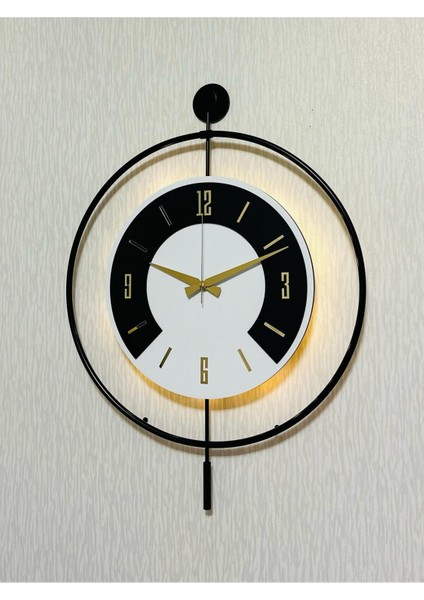50X70 cm Metal ve Ahşap Uyumu Duvar Saati, Işık Detaylarıyla Dekoratif fiyatları