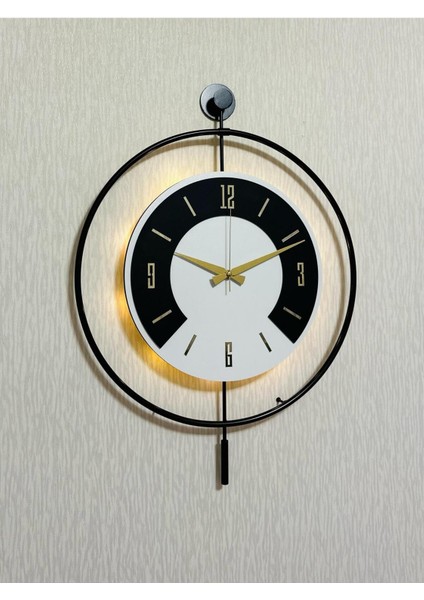 50X70 cm Metal ve Ahşap Uyumu Duvar Saati, Işık Detaylarıyla Dekoratif modelleri