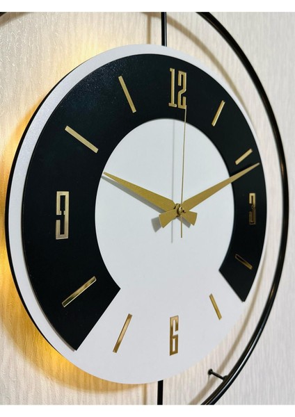 50X70 cm Metal ve Ahşap Uyumu Duvar Saati, Işık Detaylarıyla Dekoratif fırsatları