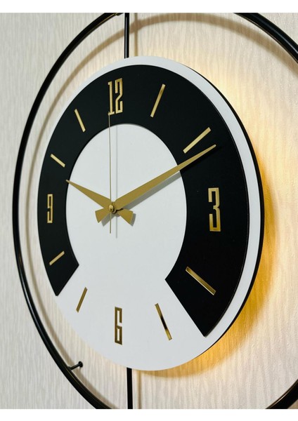 50X70 cm Metal ve Ahşap Uyumu Duvar Saati, Işık Detaylarıyla Dekoratif indirimleri