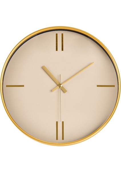 Altın Renkli 29 cm Krem Kadran Çizgi Rakamlı Duvar Saati