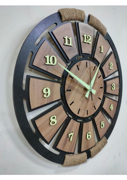 Fosforlu Mdf Kemençe Ahşap Analog Duvar Saati, Şık ve Doğal Tasarım.