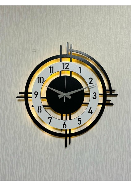 Işıklı Ahşap Duvar Saati 48 Cm, Dekoratif ve Modern Tasarım