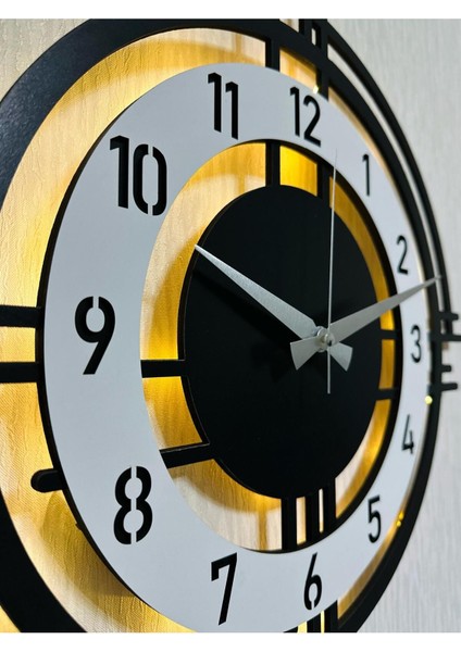 Işıklı Ahşap Duvar Saati 48 Cm, Dekoratif ve Modern Tasarım fırsatları
