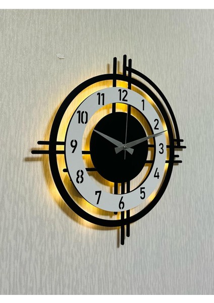 Işıklı Ahşap Duvar Saati 48 Cm, Dekoratif ve Modern Tasarım