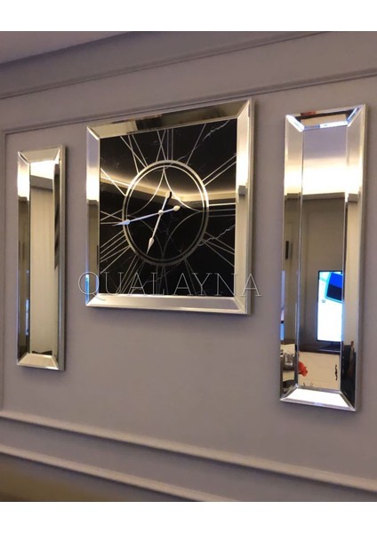 3’lü Mermer Renkli Saat ve Yan Aynalar Seti, Şık ve Zarif Tasarım