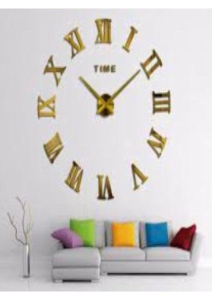 3D Ayna Roma Rakamlı Büyük Boy Duvar Saati, Şık ve Modern Dekorasyon Parçası