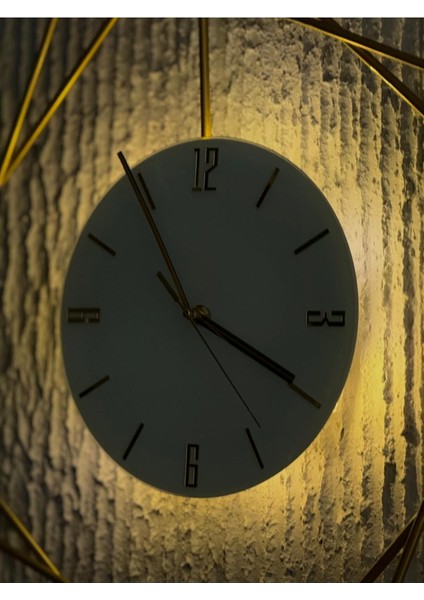 Altın Renkli Pilli LED Duvar Saati, Quartz Mekanizma, Şık Metal Tasarım