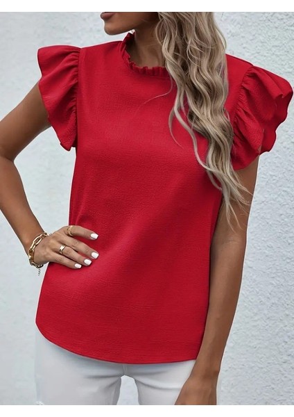 AYDOGANTICARET44 Kadın Kısa Kollu Fırfır Yakalı Bürümcük Bluz fırsatları