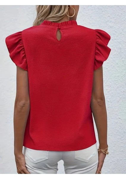 AYDOGANTICARET44 Kadın Kısa Kollu Fırfır Yakalı Bürümcük Bluz indirimleri