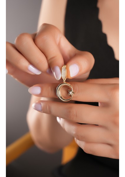 925 Ayar Gold Kaplamalı Ayyıldız Charm , Kolye Ucu ,