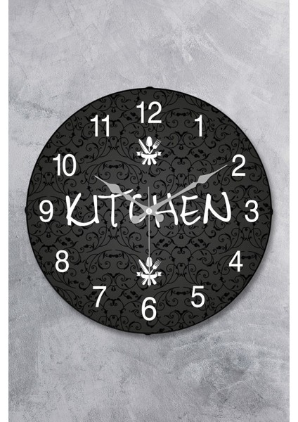 25 cm Dekoratif Plastik Cam Bombeli Mutfak Duvar Saati, Siyah Sarı Renkli