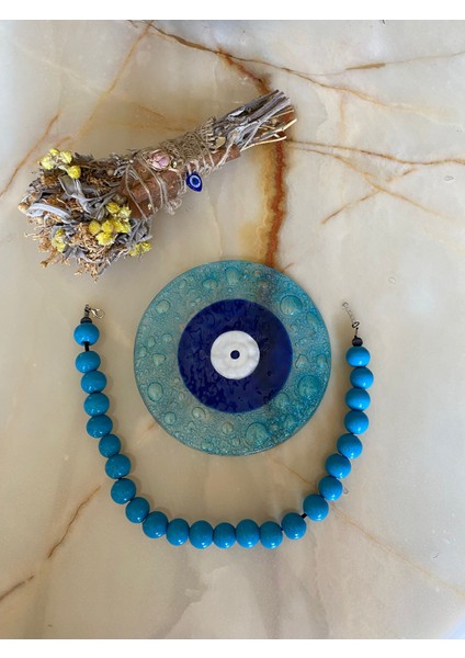 Mavi Bodrum Iri Yuvarlak Boncuk Kolye fırsatları