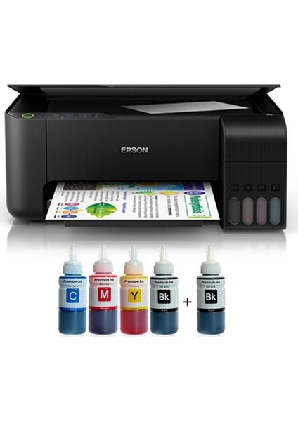 Tanklı L3210 Photoink Mürekkepli Yazıcı 4 Renk Bitmeyen Kartuşlu (1 Siyah Mürekkep )