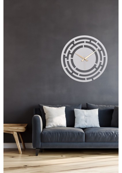Beyaz Metal Labirent Desenli Sessiz Mekanizmalı Duvar Saati 40X40 cm modelleri