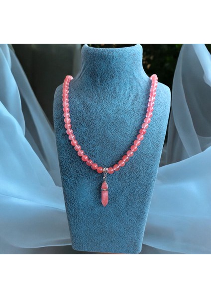 Gül Kuvars Çivi Model Kolye - Doğal Taş Kolye - 8 mm Sade Kolye - Doğal Taş Kolye Bohem Kolye 8 mm Doğal Taş Kolye fırsatları