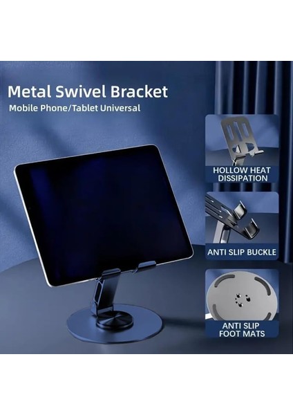 Katlanabilir 360 Dönebilen Ayarlanabilir Telefon ve Tablet Tutucu Masa Üstü Standı Siyah Profesyonel Tok Aliminyum Stand Business Model A Sınıfı Malzeme Döner Akıllı Telefon Standı modelleri