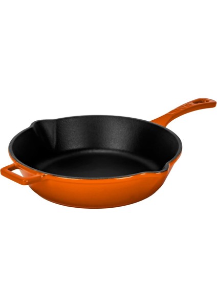 Döküm Yuvarlak Kızartma Tavası Döküm Demir Yekpare Saplı. ÇAP(Ø)24CM - Turuncu