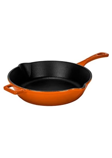 Döküm Yuvarlak Kızartma Tavası Döküm Demir Yekpare Saplı. ÇAP(Ø)24CM - Turuncu