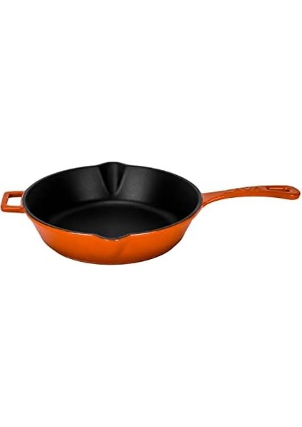 Döküm Yuvarlak Kızartma Tavası Döküm Demir Yekpare Saplı. ÇAP(Ø)24CM - Turuncu