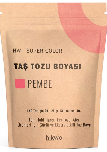 Hw - Toz Boya - Taş Tozu Boyası - Hobi Harcı Boyası - Mum Boyası - Pembe 100 gr