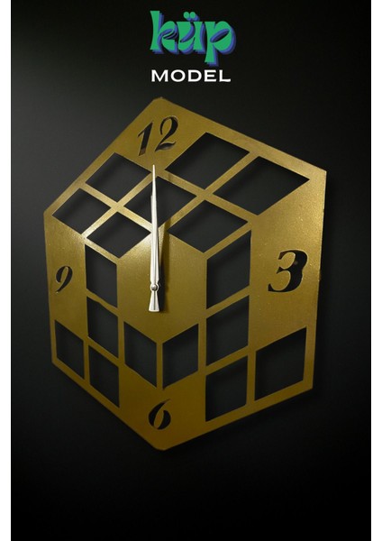 Metal Lazer Kesim Küp Model Duvar Saati, Sessiz Mekanizma, 40X40 cm fiyatları
