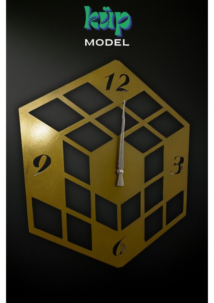 Metal Lazer Kesim Küp Model Duvar Saati, Sessiz Mekanizma, 40X40 cm modelleri