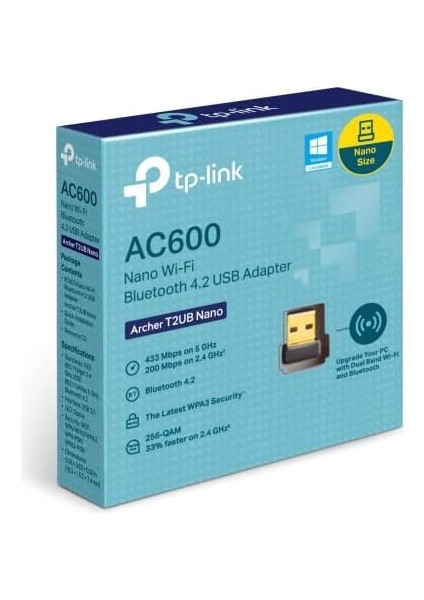 Archer T2UB Nano, AC600 Mbps, Çift Bant, Wi-Fi 5 & Bluetooth 4.2, Ikisi Bir Arada USB Adaptör