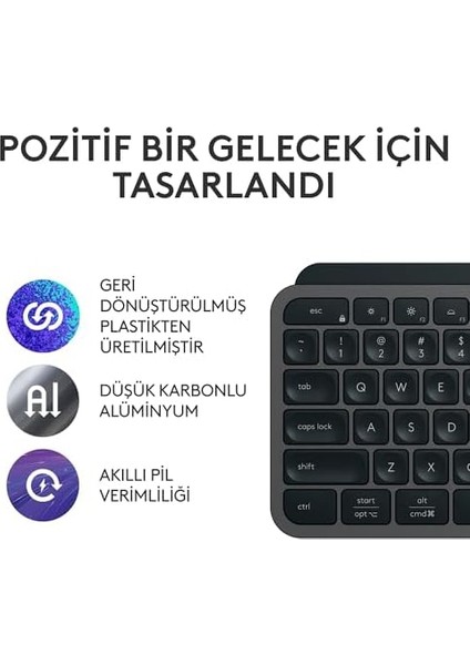 Mx Keys S Kablosuz Klavye, Düşük Profil, Akıcı Hassas Sessiz Yazma, Programlanabilir Tuşlar, Arkadan Aydınlatma, Bluetooth, USB C Şarj Edilebilir, Windows, Linux, Chrome, Mac, Türkçe Q, Siyah