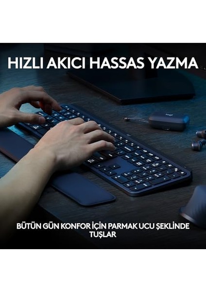 Mx Keys S Kablosuz Klavye, Düşük Profil, Akıcı Hassas Sessiz Yazma, Programlanabilir Tuşlar, Arkadan Aydınlatma, Bluetooth, USB C Şarj Edilebilir, Windows, Linux, Chrome, Mac, Türkçe Q, Siyah
