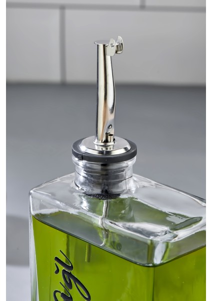 1 Adet Cam Yağdanlık Metal Gümüş Kapaklı Transfer Etiketli Ayçiçek/zeytinyağı/sirke/narekşisi 500ML modelleri