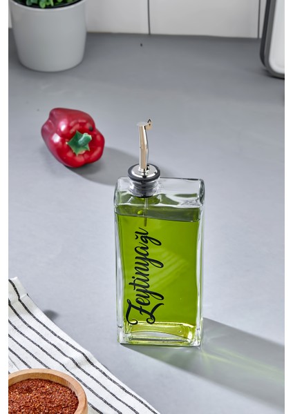 1 Adet Cam Yağdanlık Metal Gümüş Kapaklı Transfer Etiketli Ayçiçek/zeytinyağı/sirke/narekşisi 500ML fırsatları