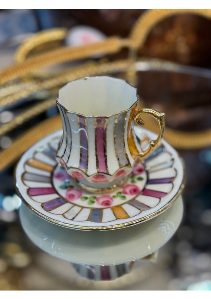 Esterhomedecor 6 Kişilik El Boyama Porselen Kahve Fincan Takımı