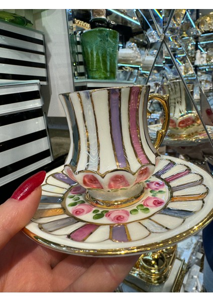 Esterhomedecor 6 Kişilik El Boyama Porselen Kahve Fincan Takımı fırsatları